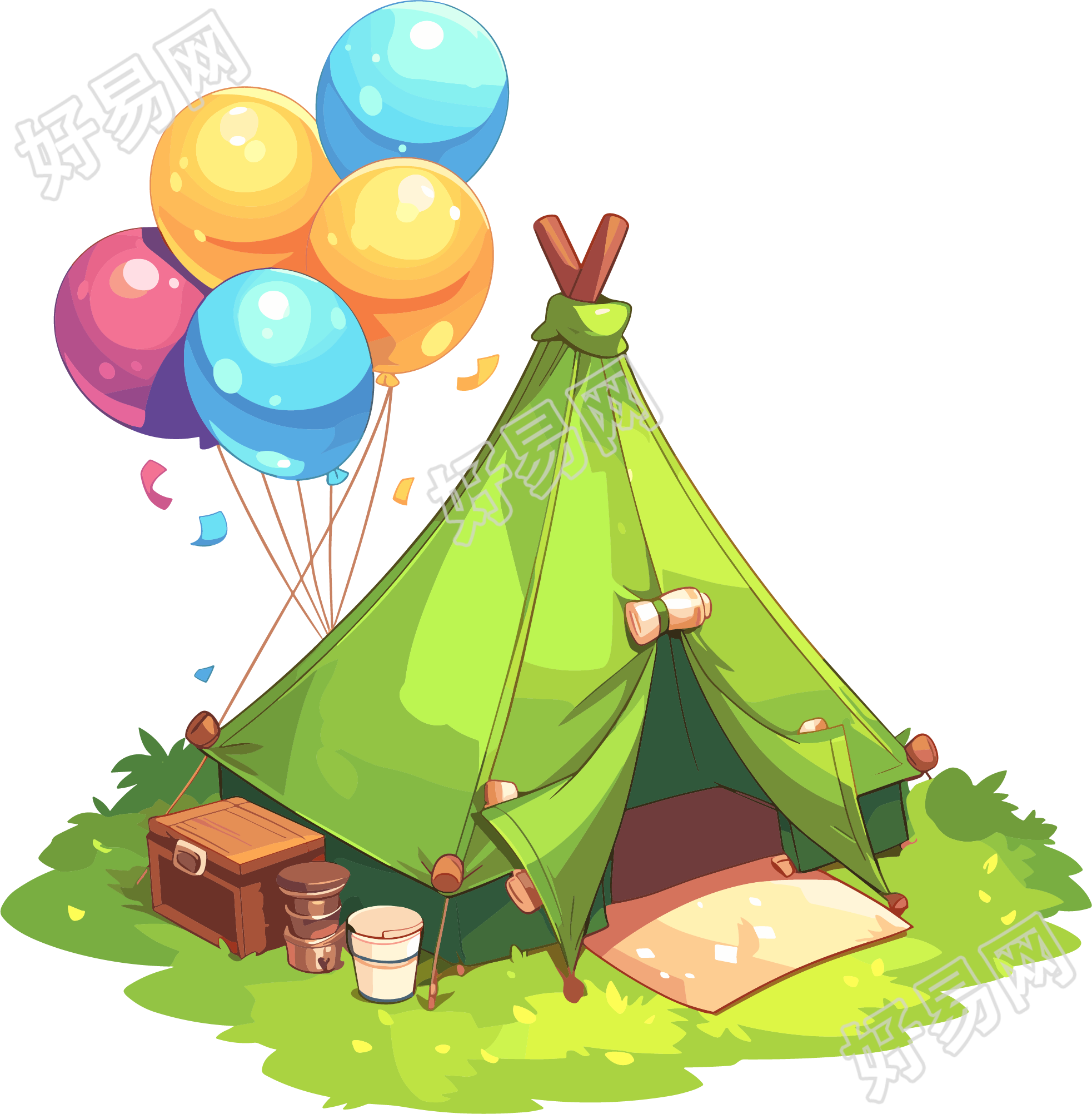 校园野营帐篷卡通插画
