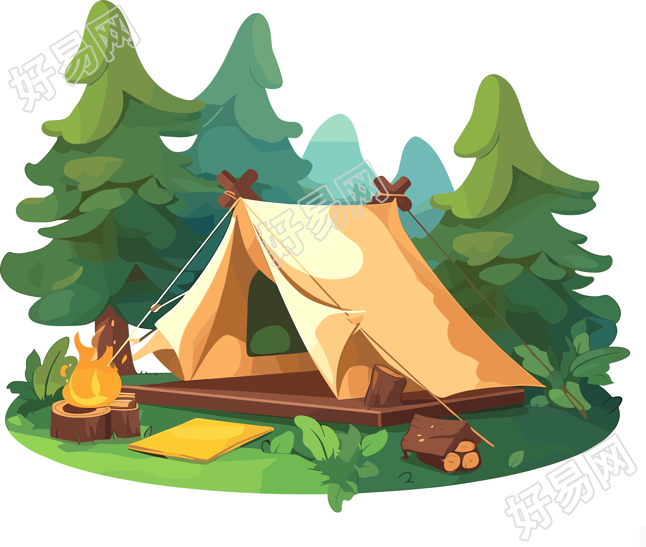 校园野营帐篷插画素材
