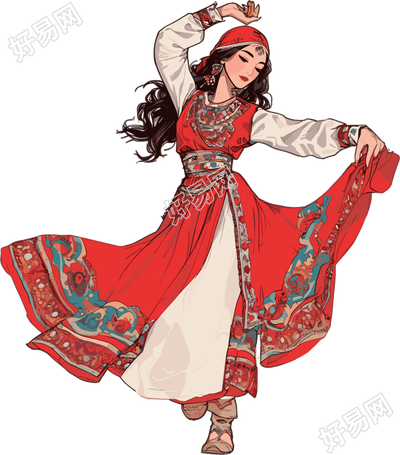新疆美女扁平插画