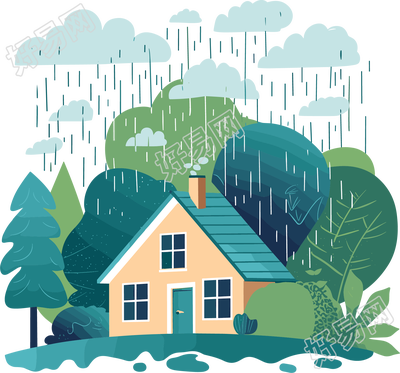 暴雨房子创意插画