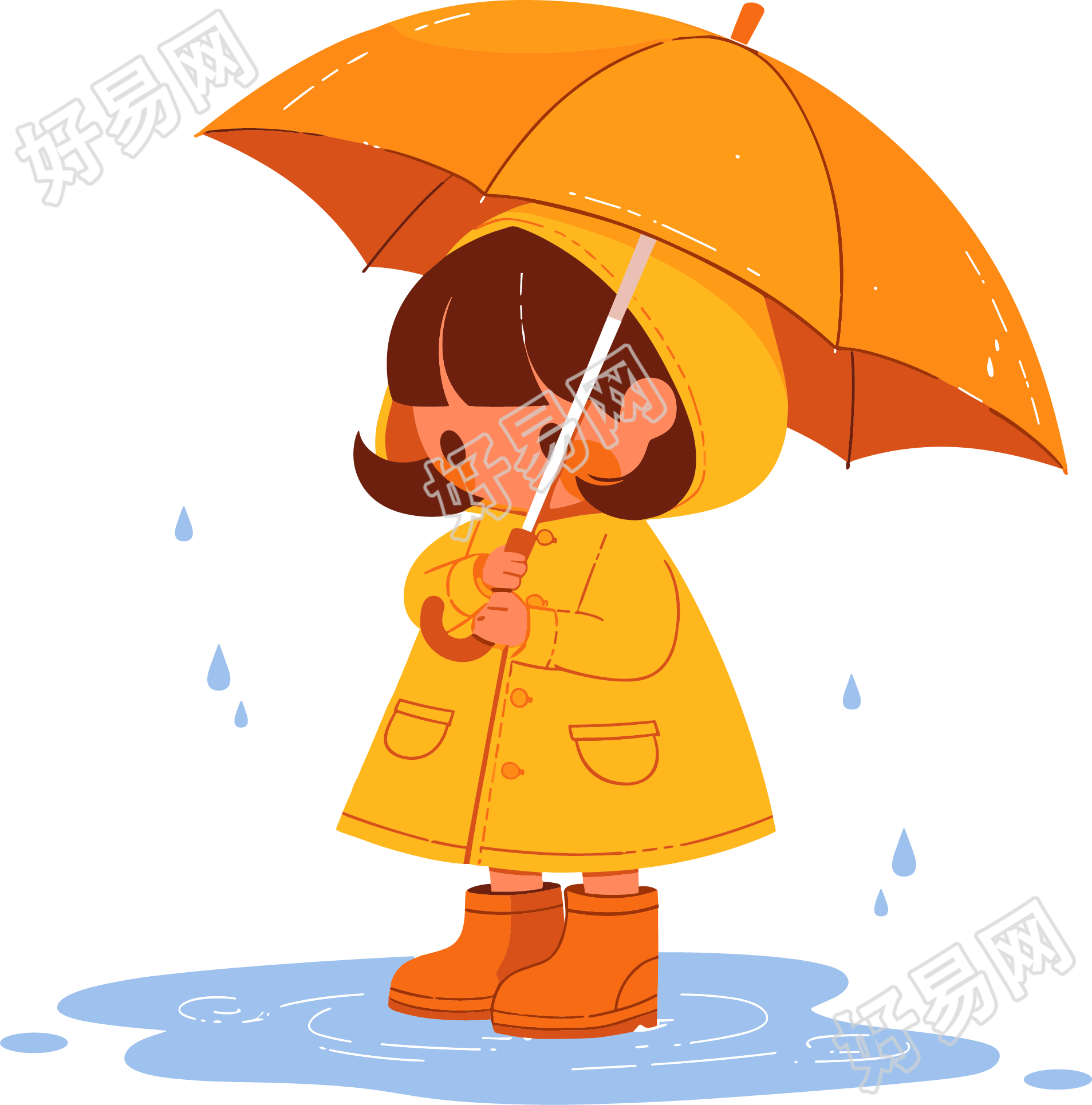 打伞的女孩暴雨插画