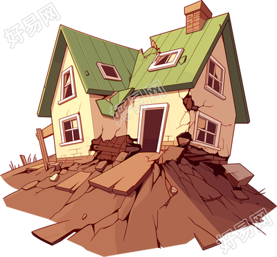 地震房屋矢量插图