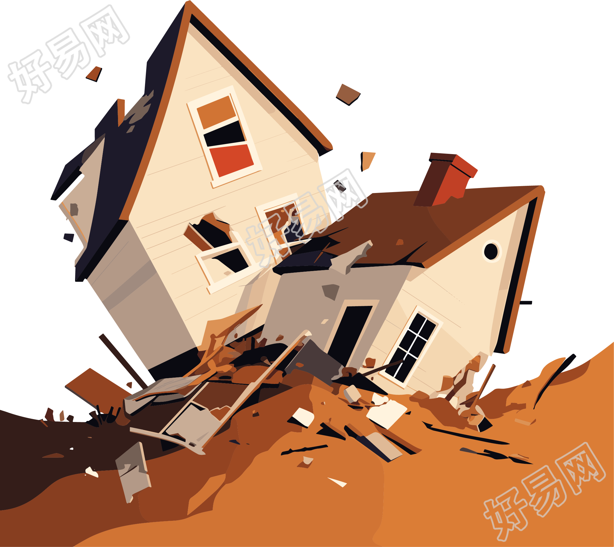地震房屋可商用插画