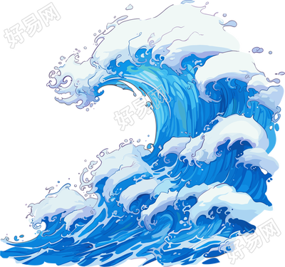 海浪动漫平面插图