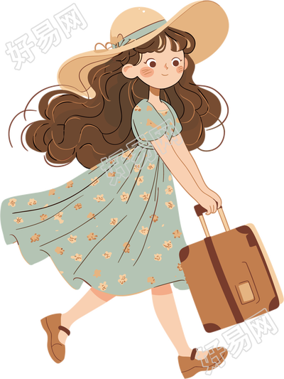 可爱女孩出行旅游插画