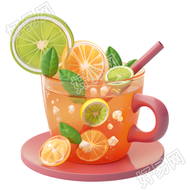 3D水果茶商用插画