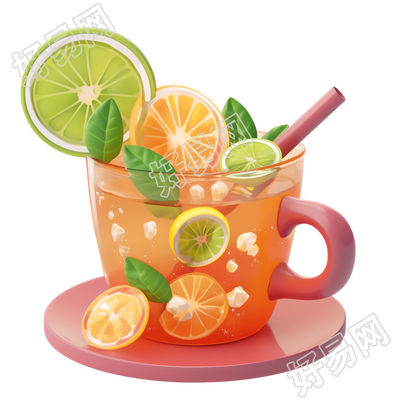 3D水果茶商用插画