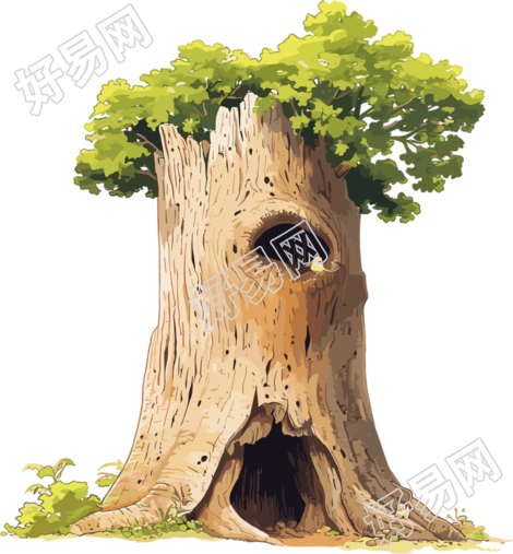 树洞彩色铅笔画插图