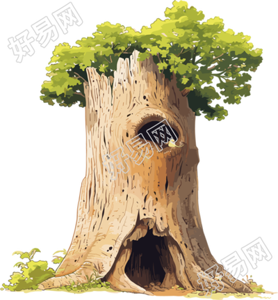 树洞彩色铅笔画插图
