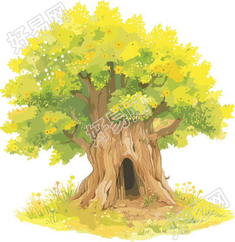 树洞彩铅画素材