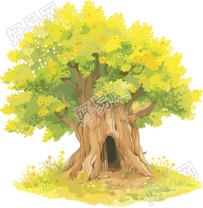 树洞彩铅画素材