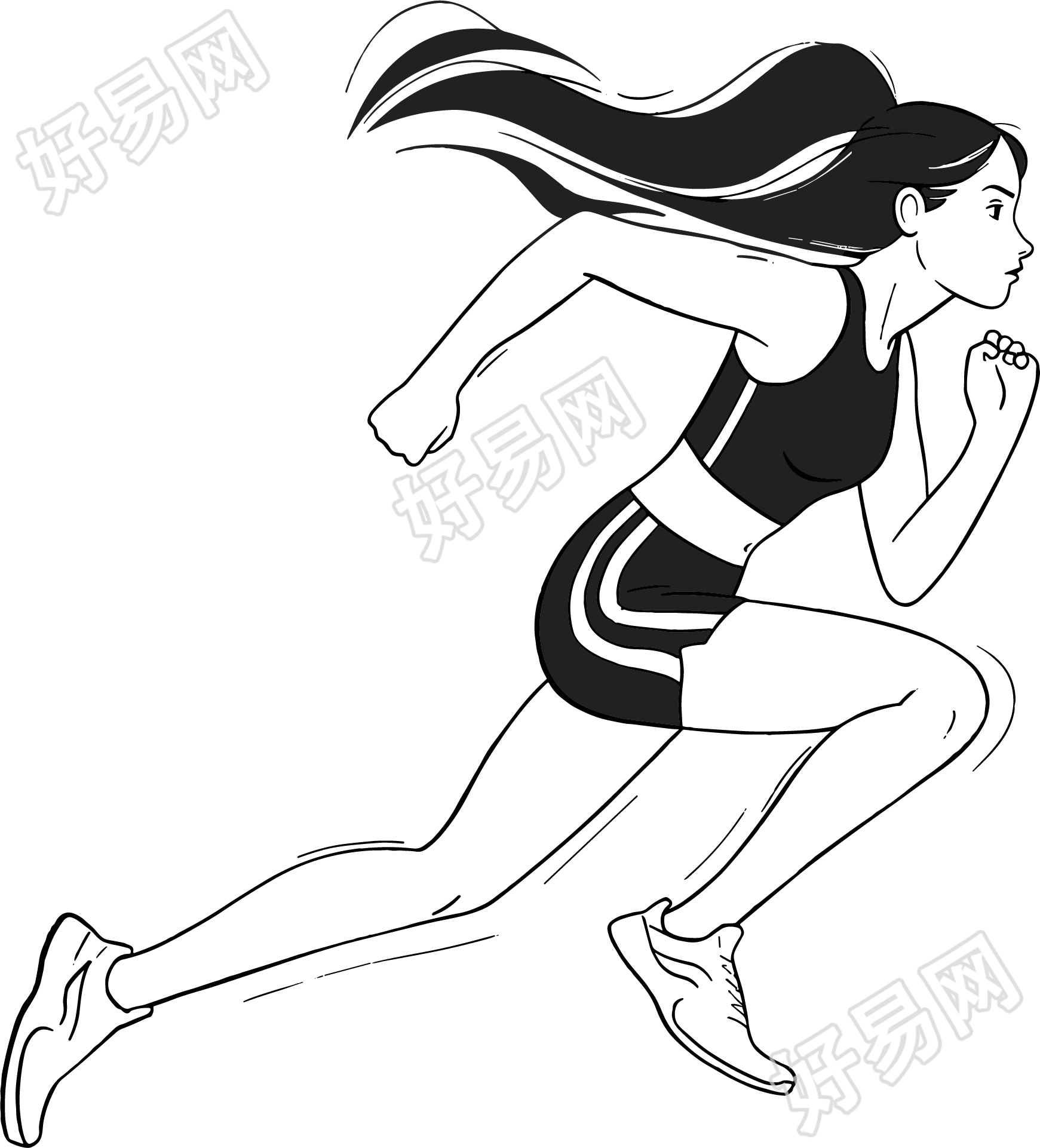 线条人物女生跑步插画