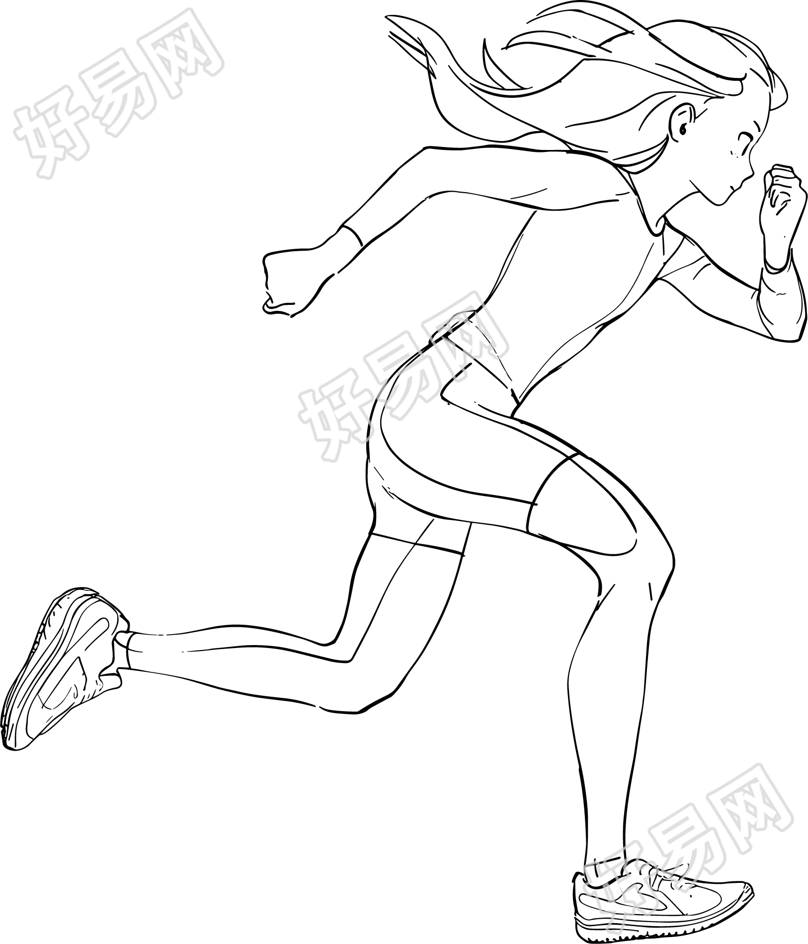 线条人物奔跑女孩素材