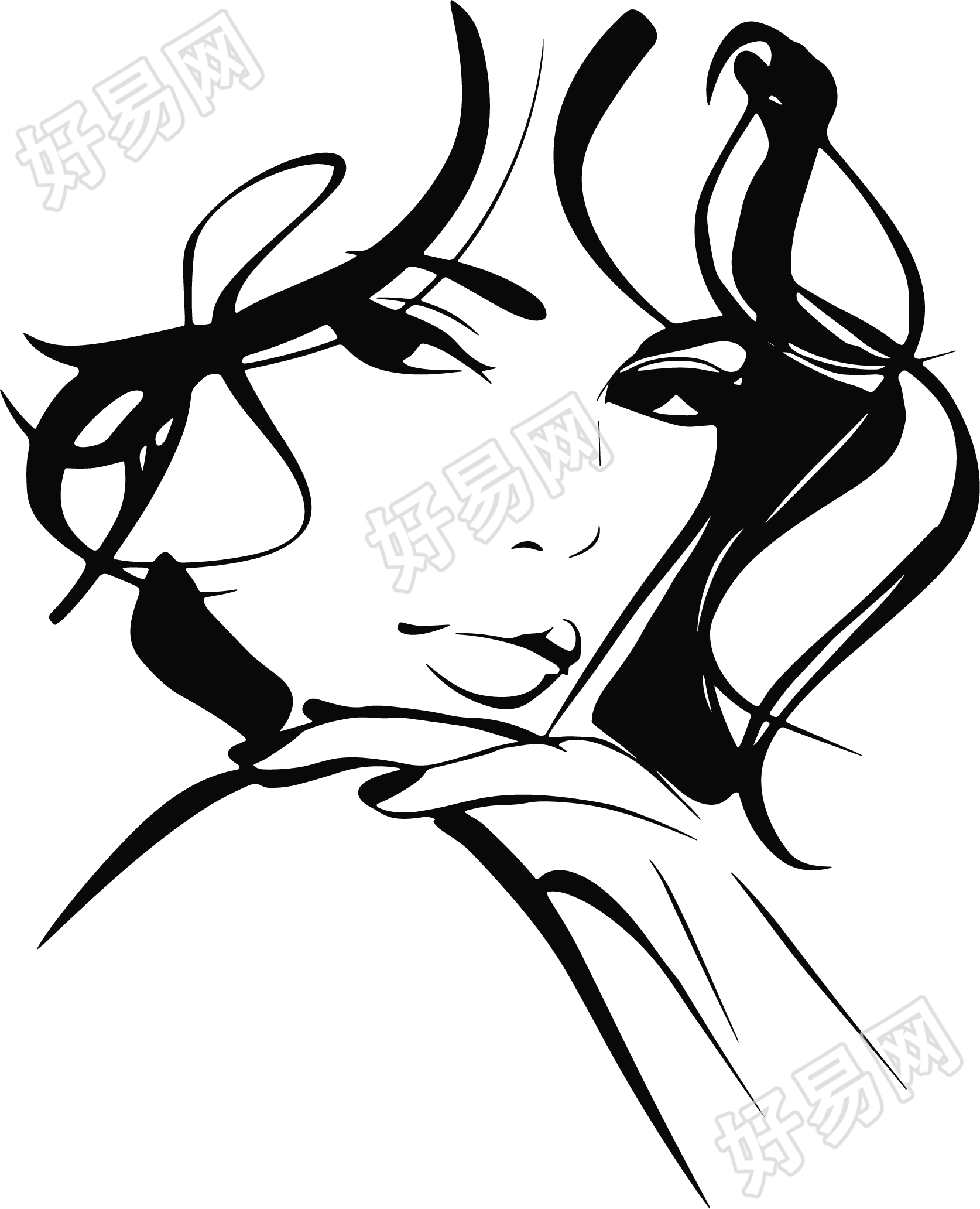 线条人物优雅女生插画