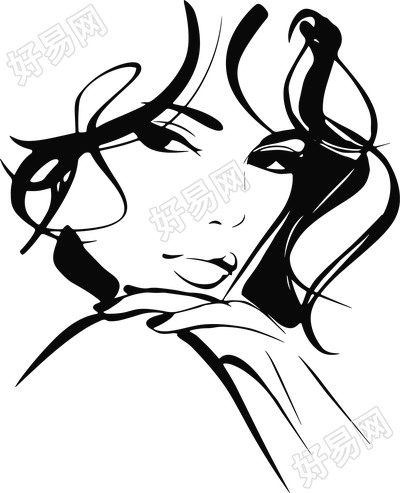 线条人物优雅女生插画