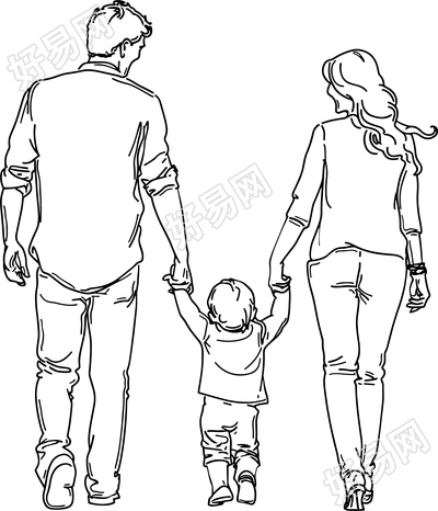 线条人物幸福一家人插画