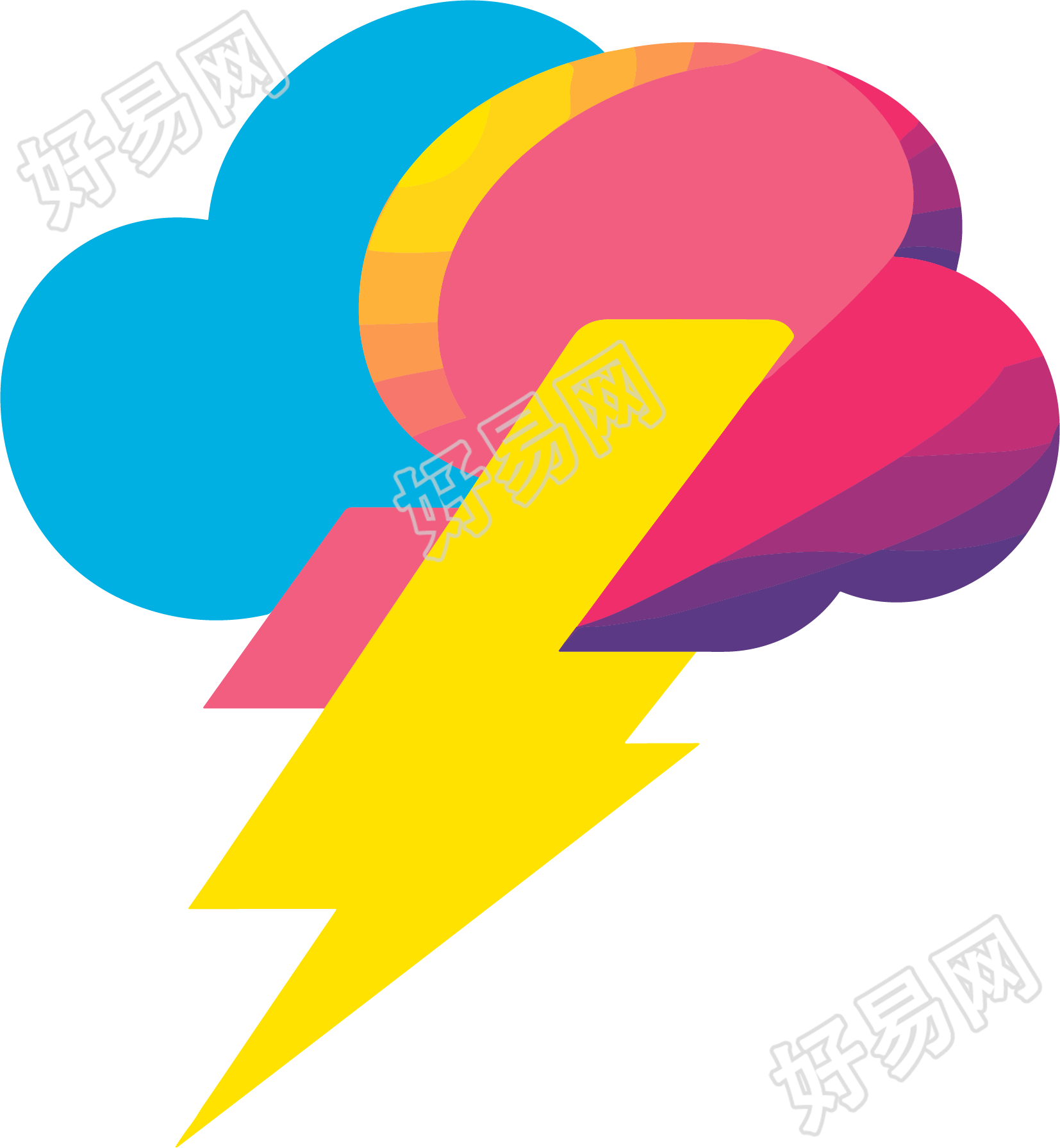 雷阵雨雷电云矢量插画
