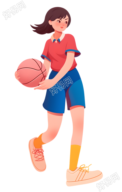 打篮球女篮运动员矢量插图