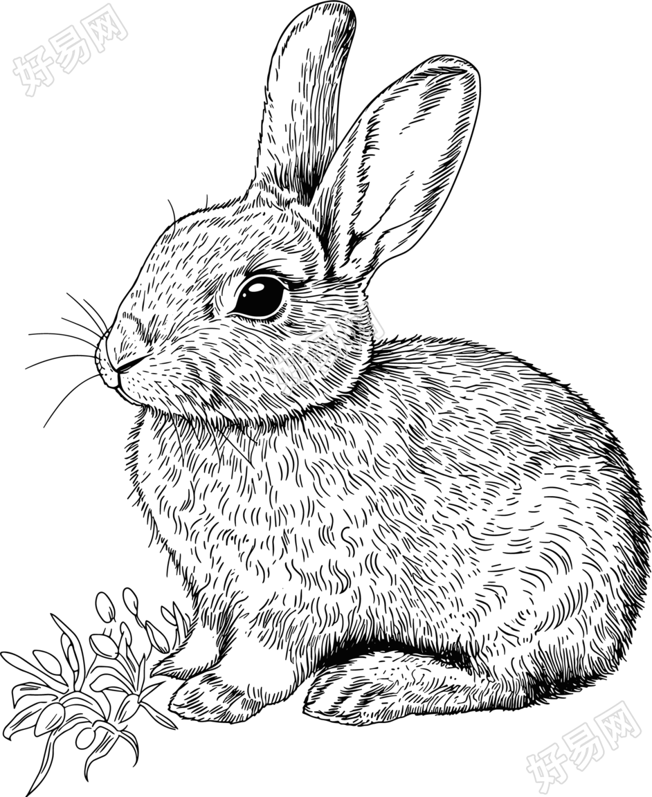 小白兔素描插图