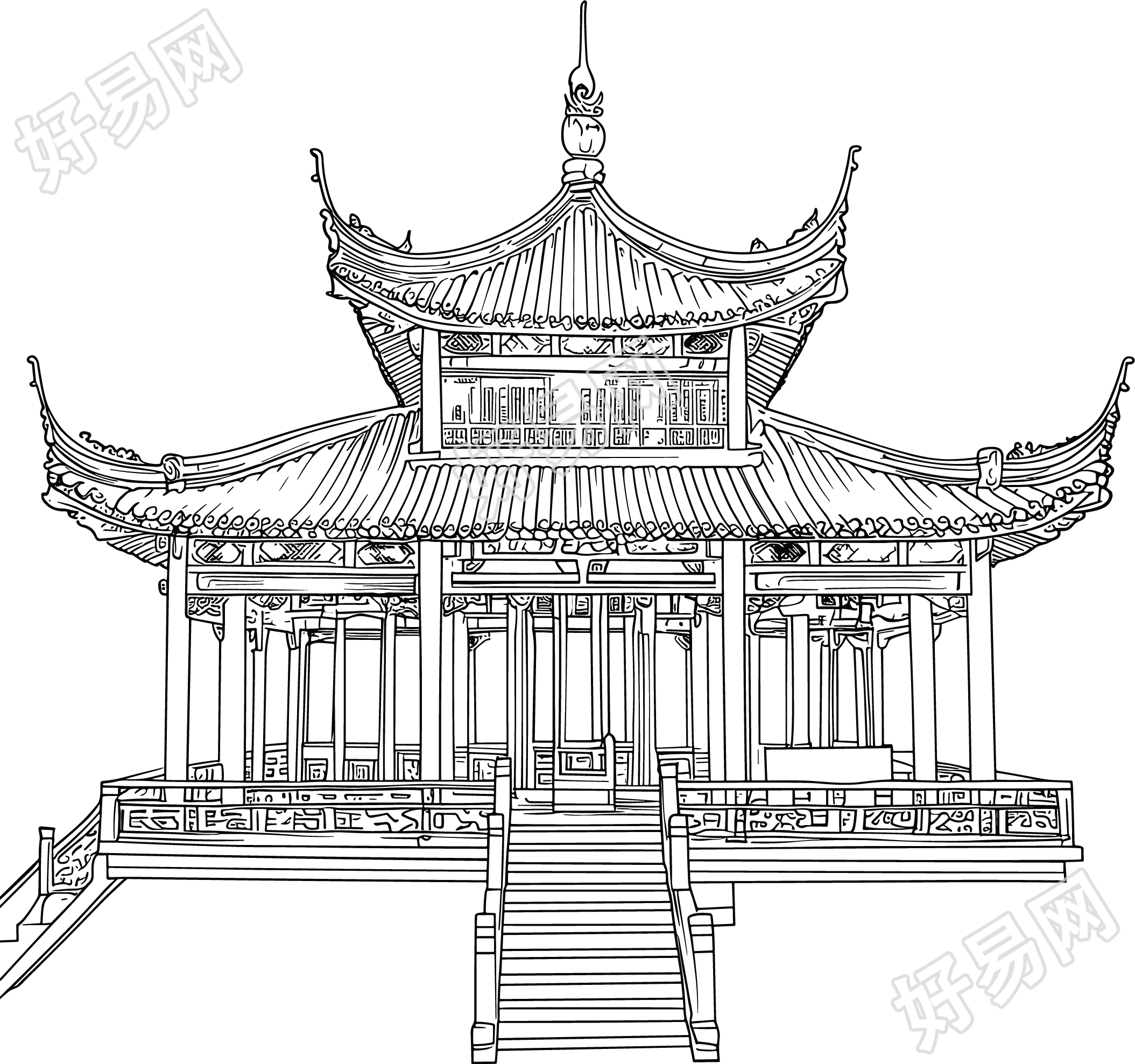 楼阁素描素材