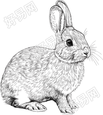 小白兔素描插画素材