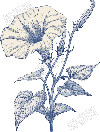牵牛花素描插画元素