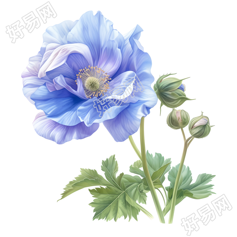 蓝色花朵彩铅插图