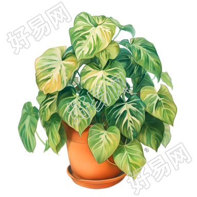 绿植盆栽彩铅商用素材