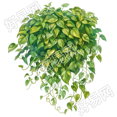 绿萝盆栽彩铅插画