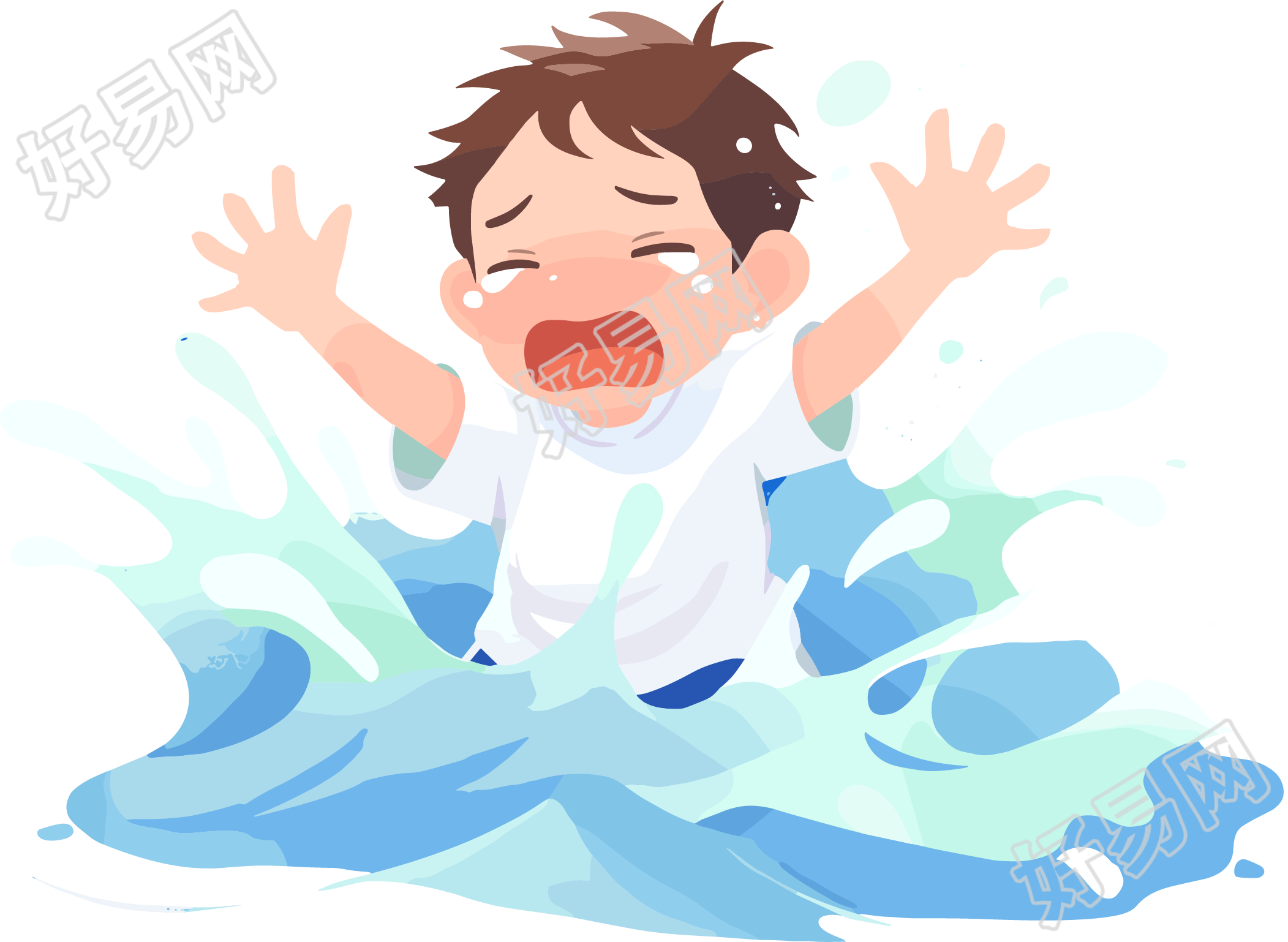 溺水男孩卡通插画素材