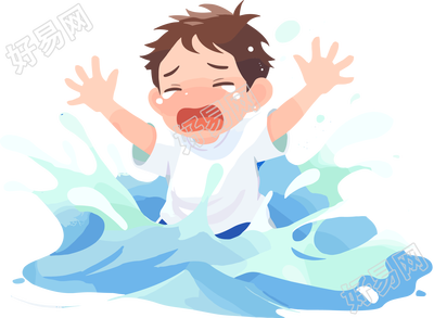 溺水男孩卡通插画素材