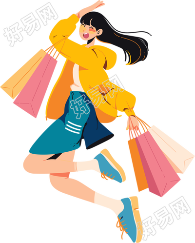 购物女孩卡通插画