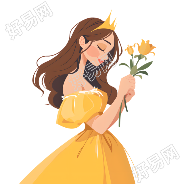 公主手捧鲜花插画