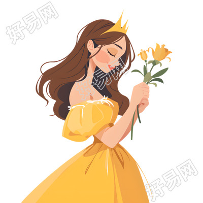 公主手捧鲜花插画