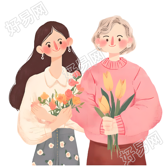 母女彩铅插画