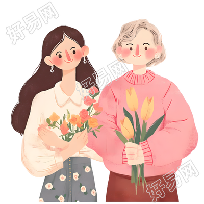母女彩铅插画