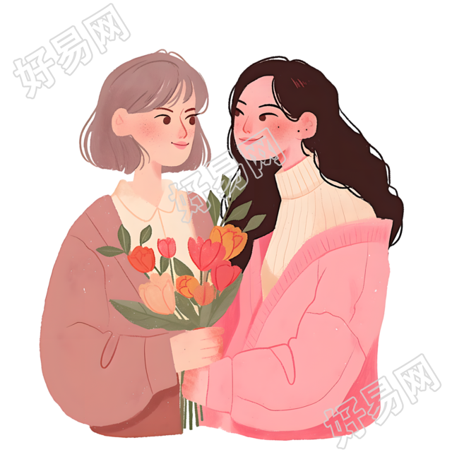 母女透明背景插画