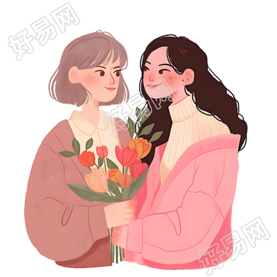 母女透明背景插画