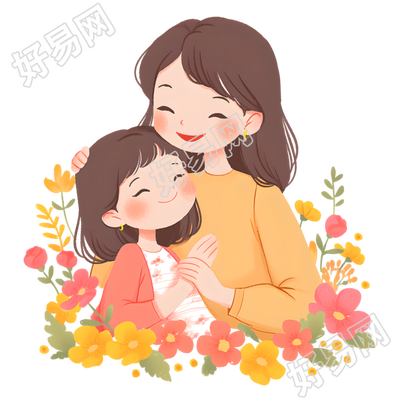 母女微笑插画