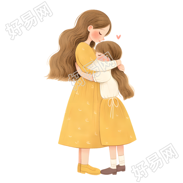 母女黄色连衣裙素材