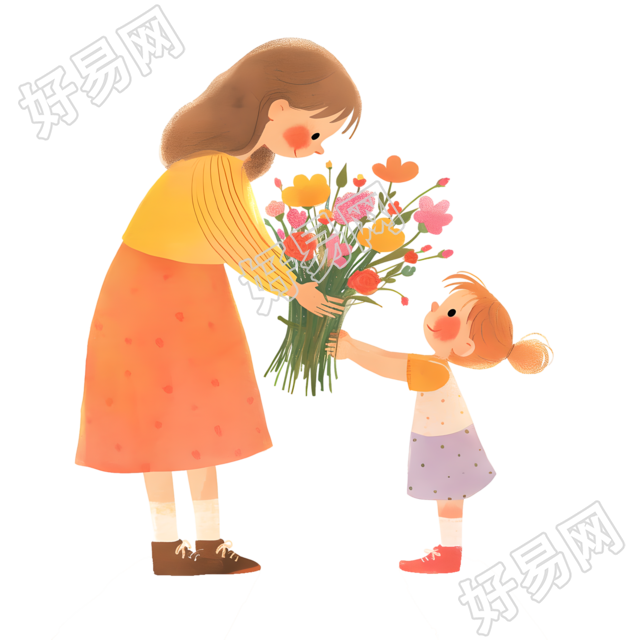 母女彩色插图
