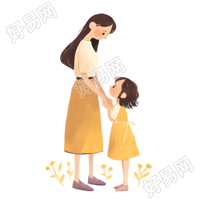 母女彩铅风格插图