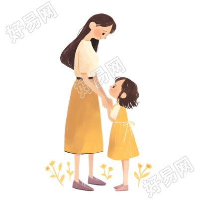 母女彩铅风格插图