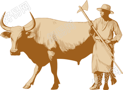 农夫老黄牛插画素材