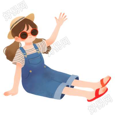 海边旅游女孩卡通插画