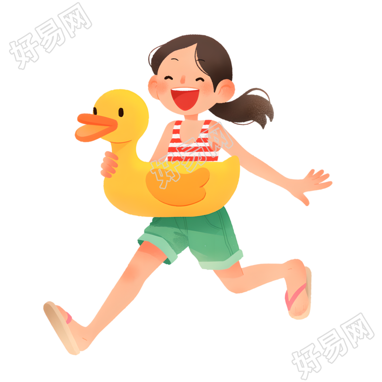 海边旅游开心女孩插画