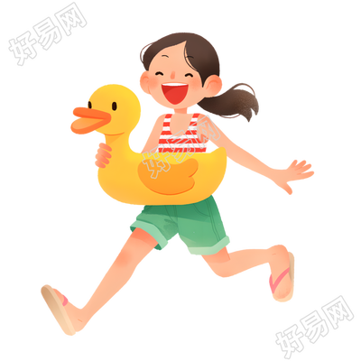 海边旅游开心女孩插画