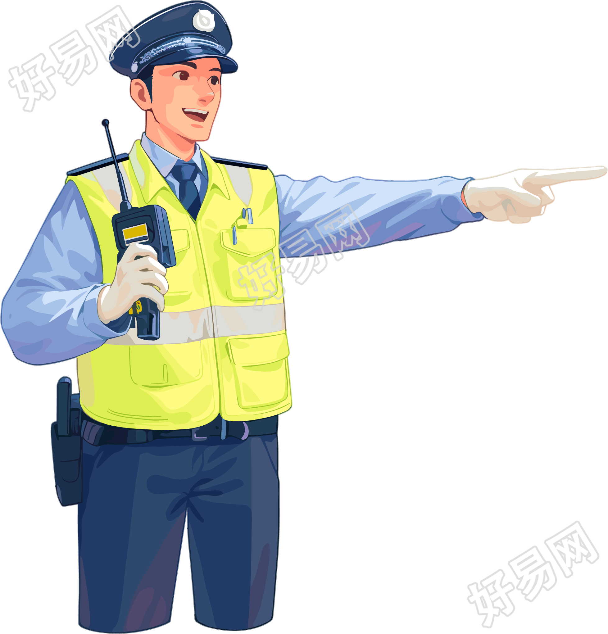 交警指挥交通插画