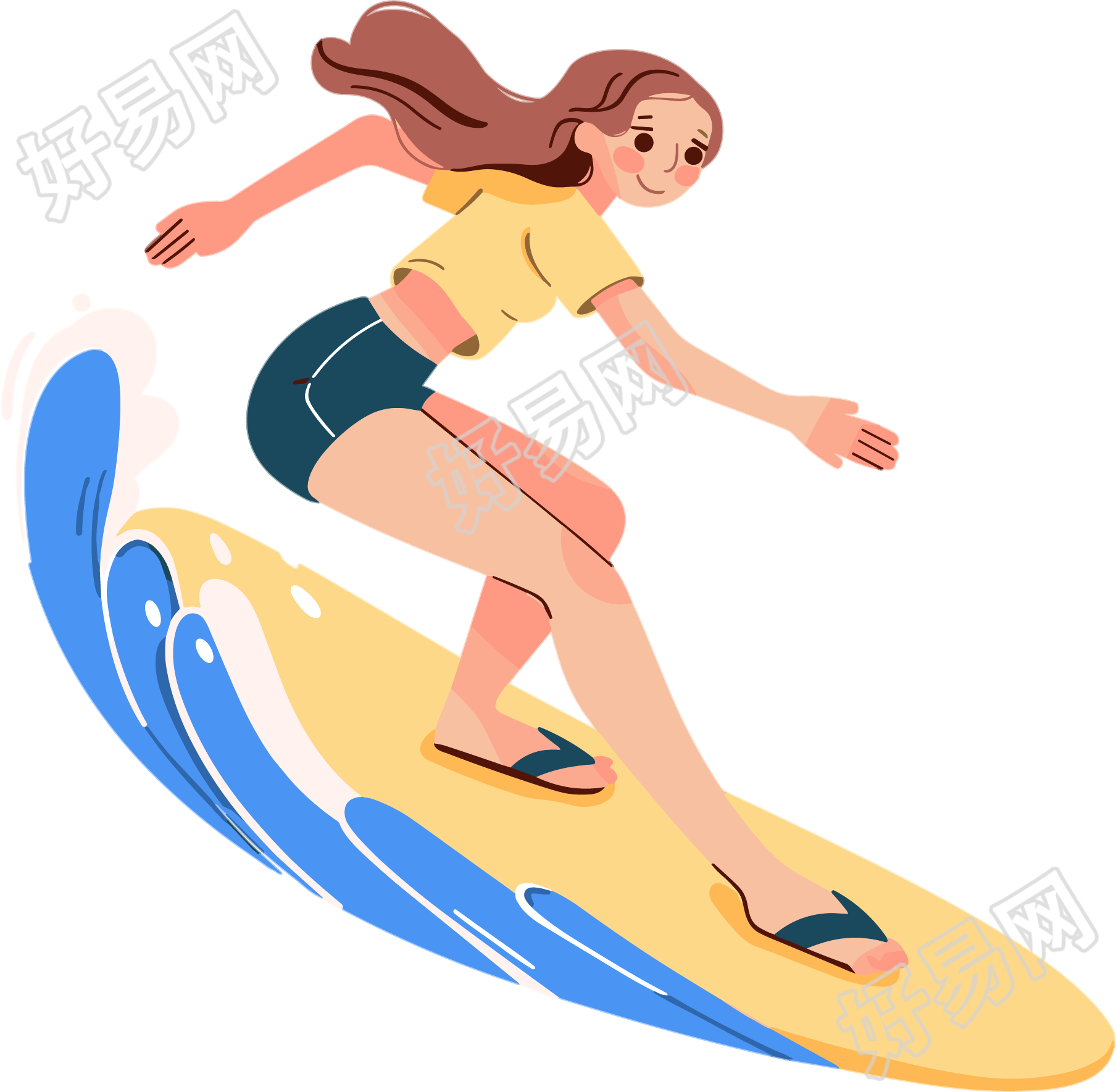 冲浪女生插画素材