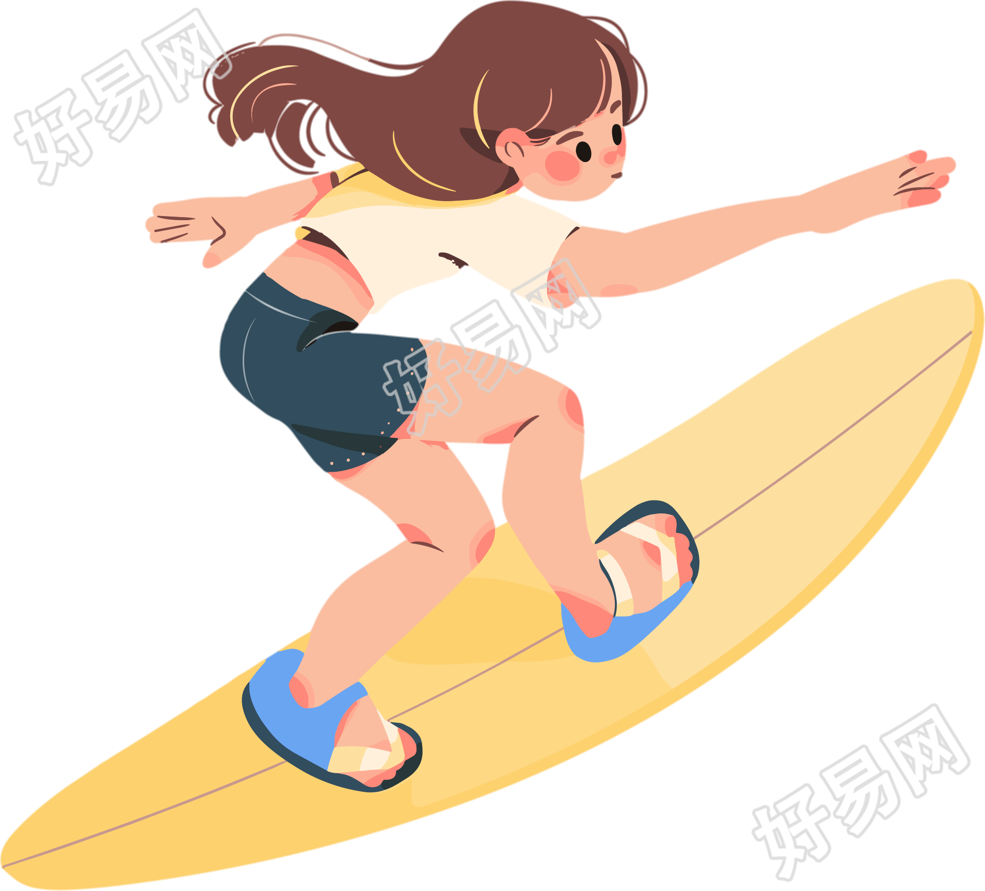冲浪女生卡通插画